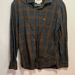 Lacoste Men's Blue and Brown Plaid Shirt. Size 40. Slim Fit. Mint condition.